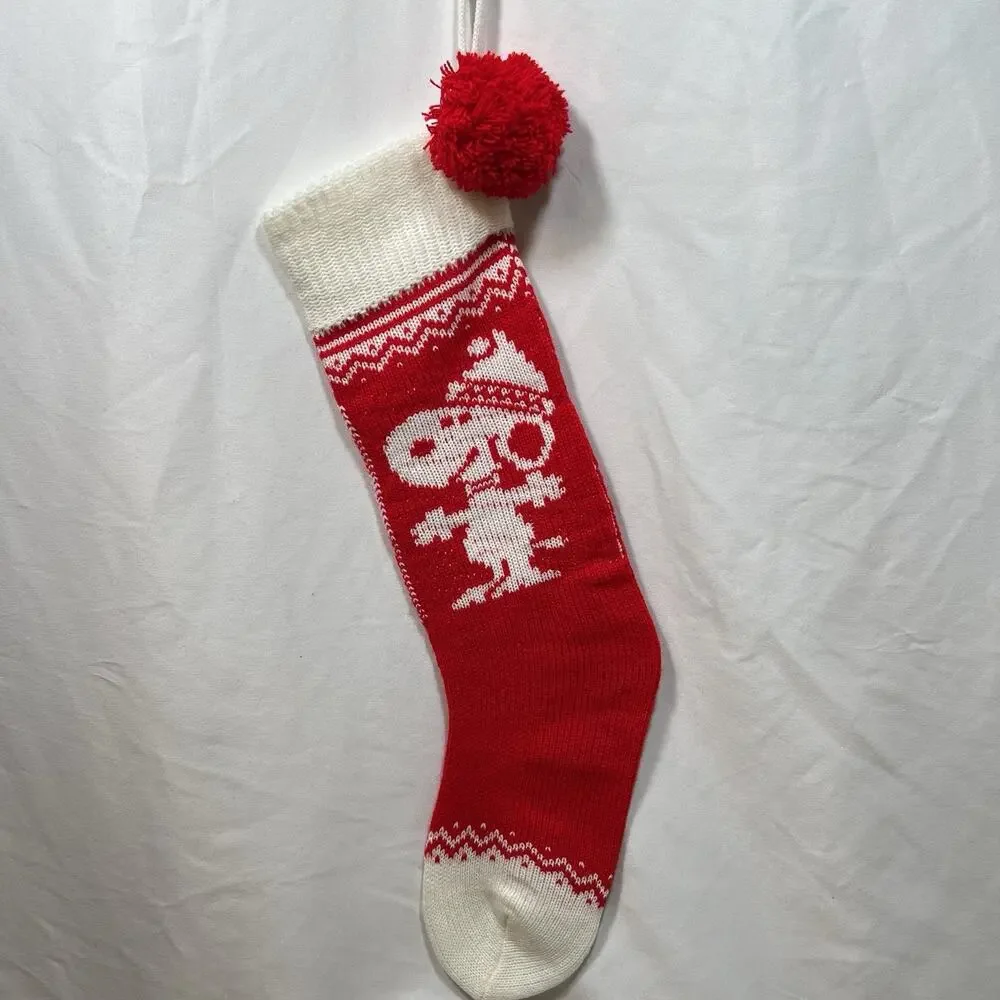 Vintage 1958 Hallmark Peanuts Snoopy Knit Christmas Stocking Red & White Pom Pom